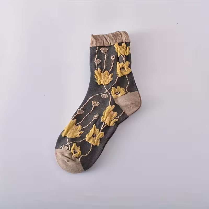 5 Pairs Women's Vintage Floral Mid-Calf Socks