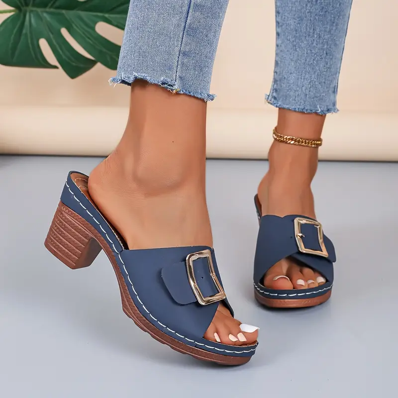 Women's Solid Color Stylish Chunky Heel Sandals
