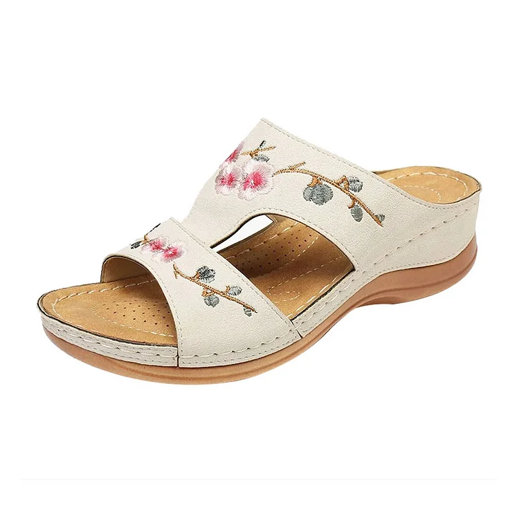 Women's Flower Embroidery Wedge Slippers