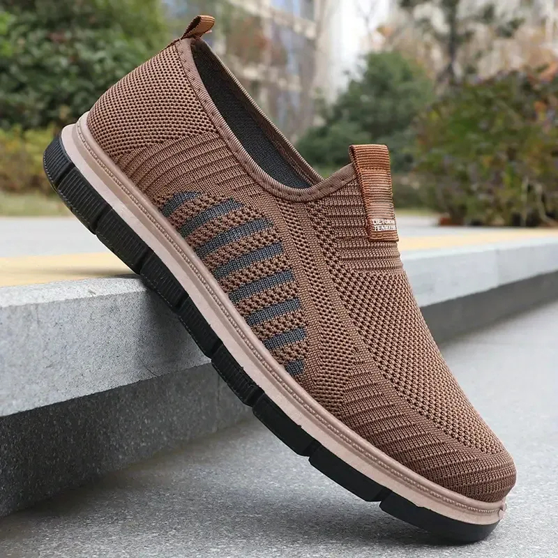 Men's Casual Breathable Knit Fabric Rubber Sole Slip-On Sneakers