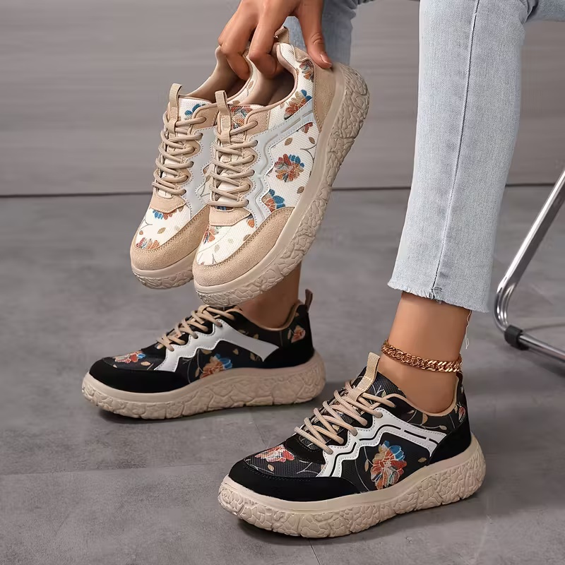 Women's Casual Floral Lace-Up Sneakers