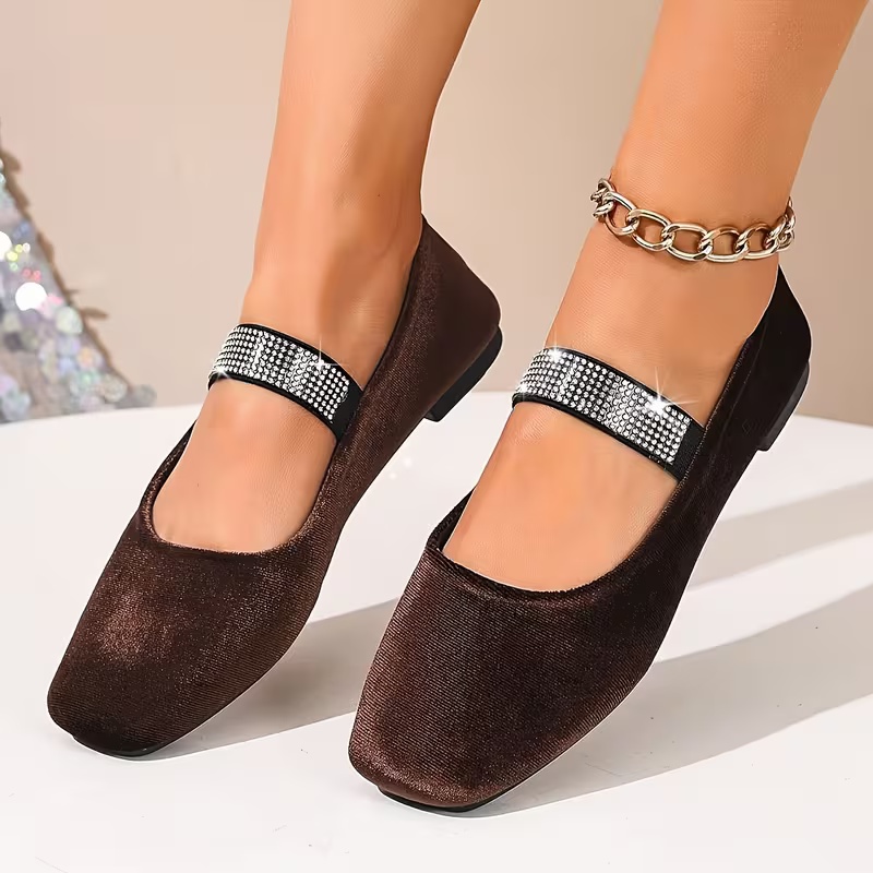 Women's Rhinestone Decor Mary Jane Flat Shoes