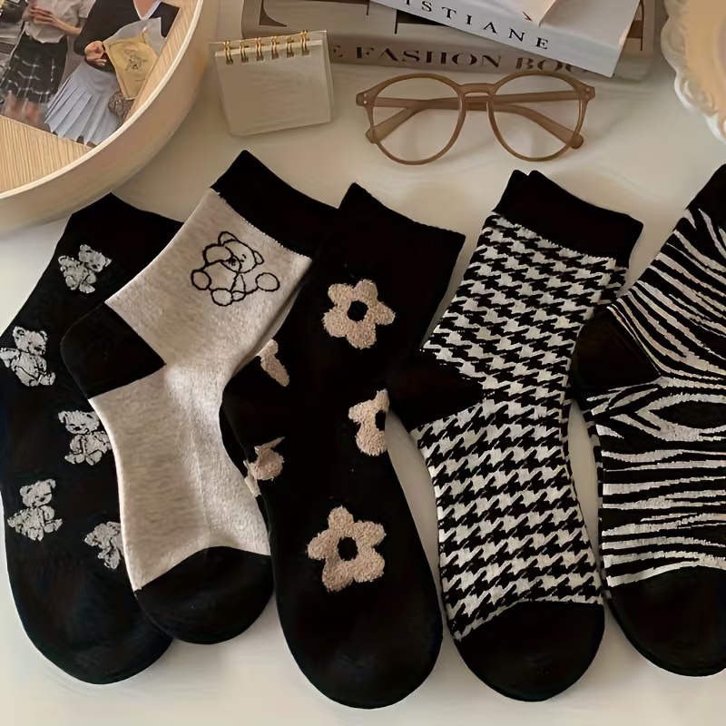 5 Pairs Women's Soft Mid-Calf Length Ankle Socks