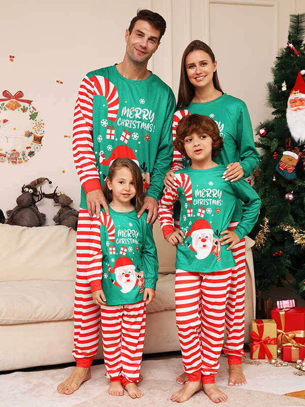 Santa Claus and Deer Printed Parent-Child Home Clothes