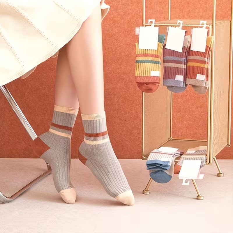 5 Pairs Women's Soft Ribbed Cuff Long Socks
