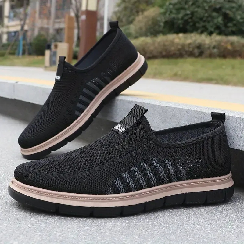 Men's Casual Breathable Knit Fabric Rubber Sole Slip-On Sneakers