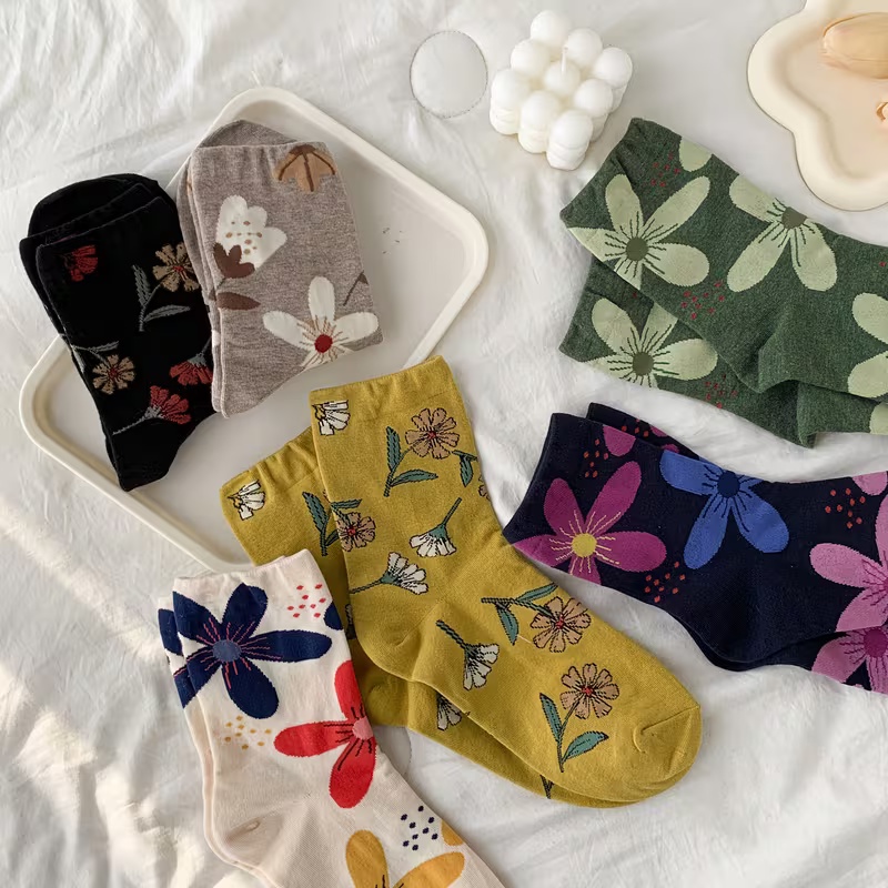 6-Pack Women's Floral Print Mid-Calf Socks