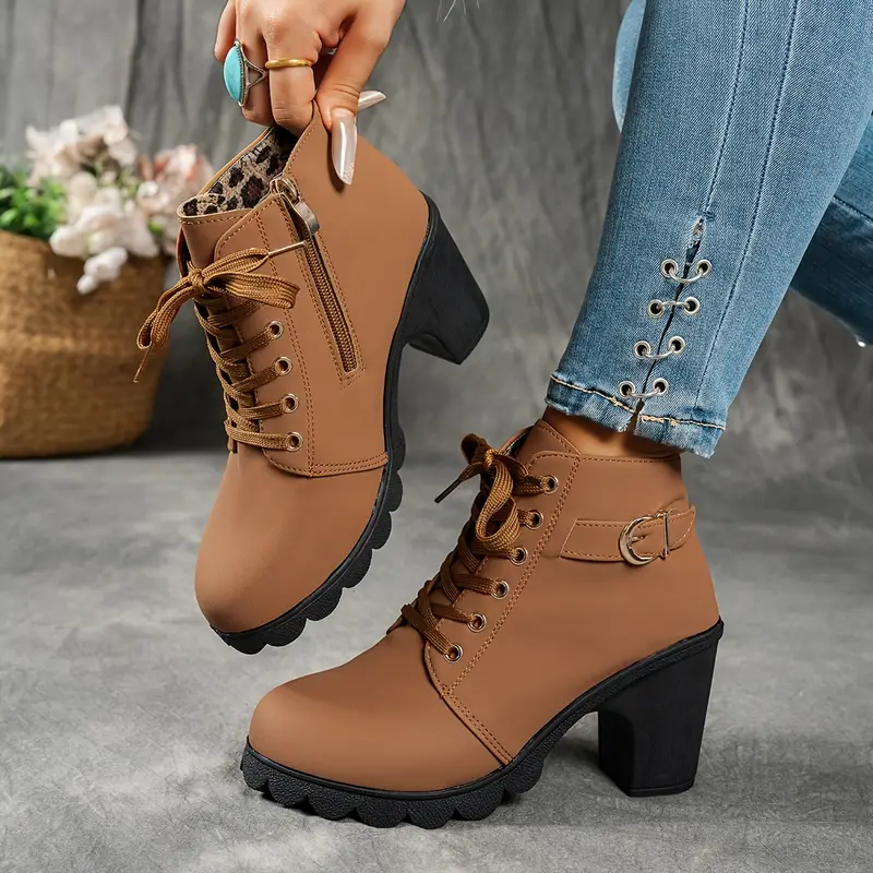 Women's Mid-Heel Ankle Boots with Side Zipper