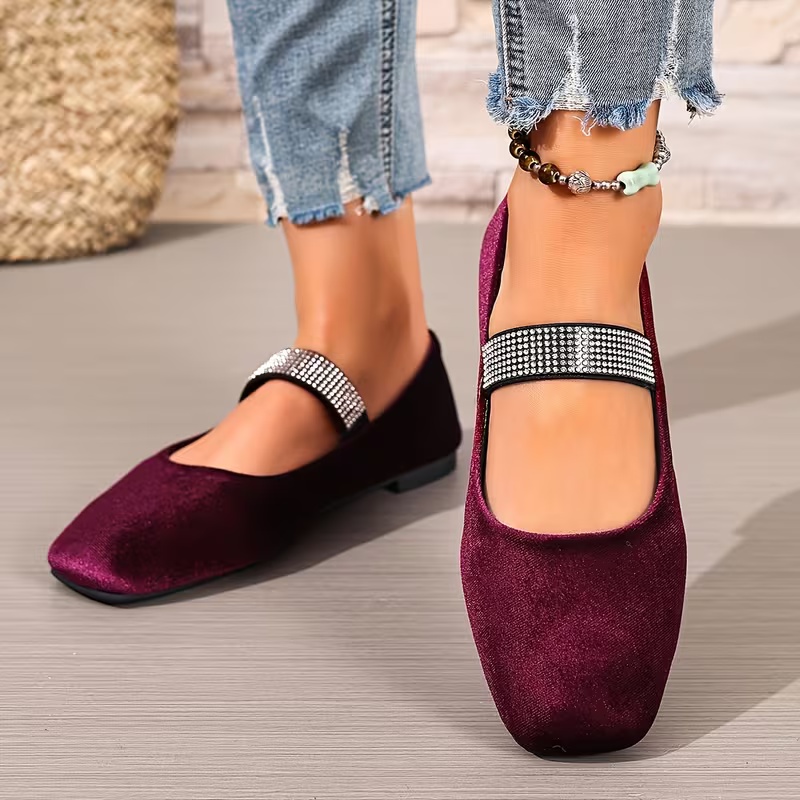 Women's Rhinestone Decor Mary Jane Flat Shoes