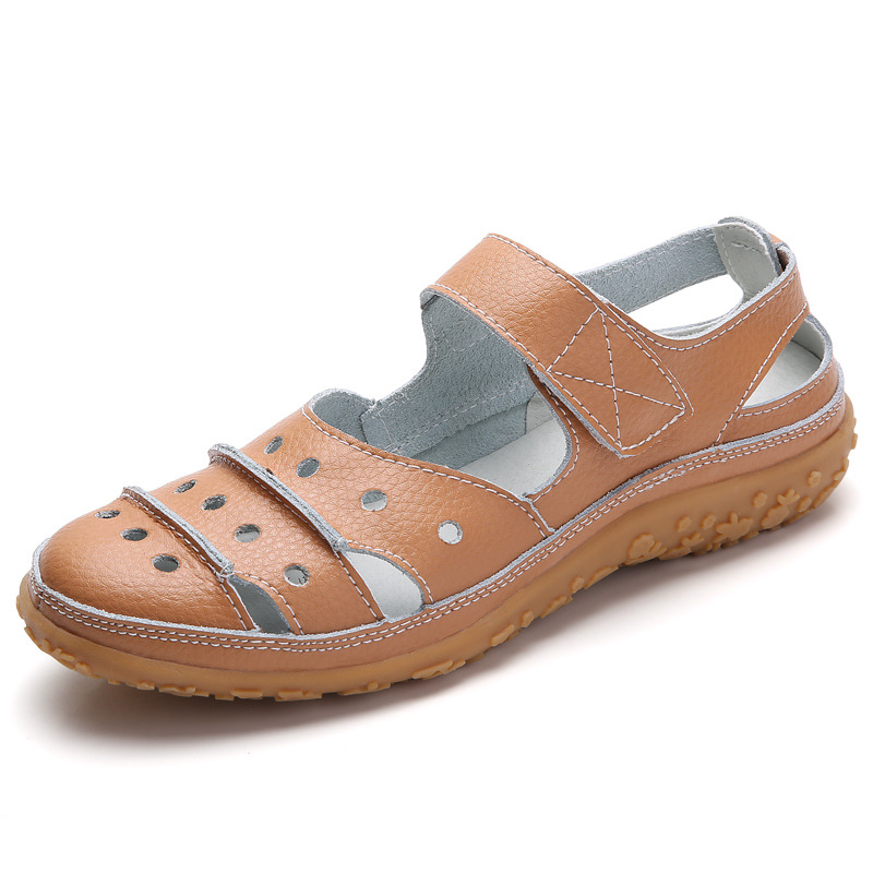 Women's Hollow Hook Flat Leather Sandals