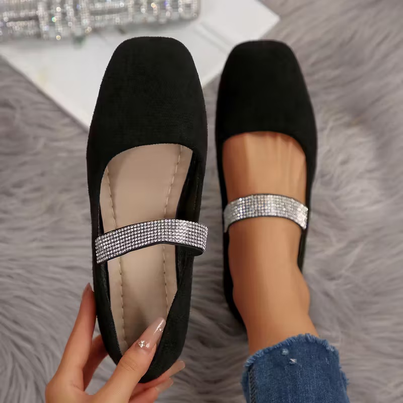 Women's Rhinestone Decor Mary Jane Flat Shoes