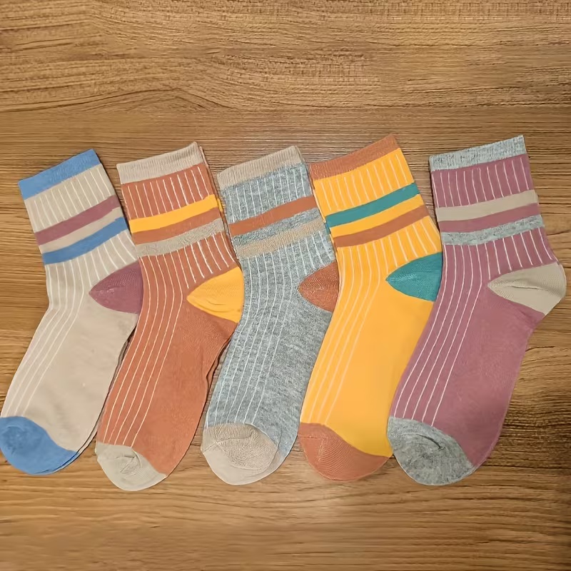 5 Pairs Women's Soft Ribbed Cuff Long Socks