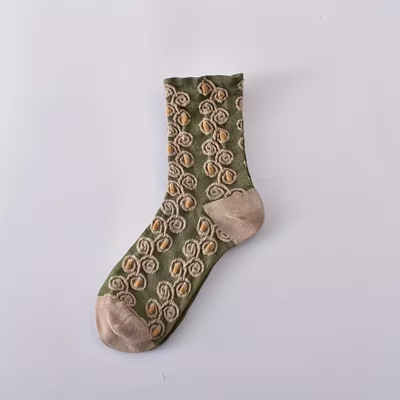 5 Pairs Women's Vintage Floral Mid-Calf Socks