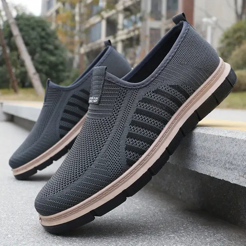 Men's Casual Breathable Knit Fabric Rubber Sole Slip-On Sneakers