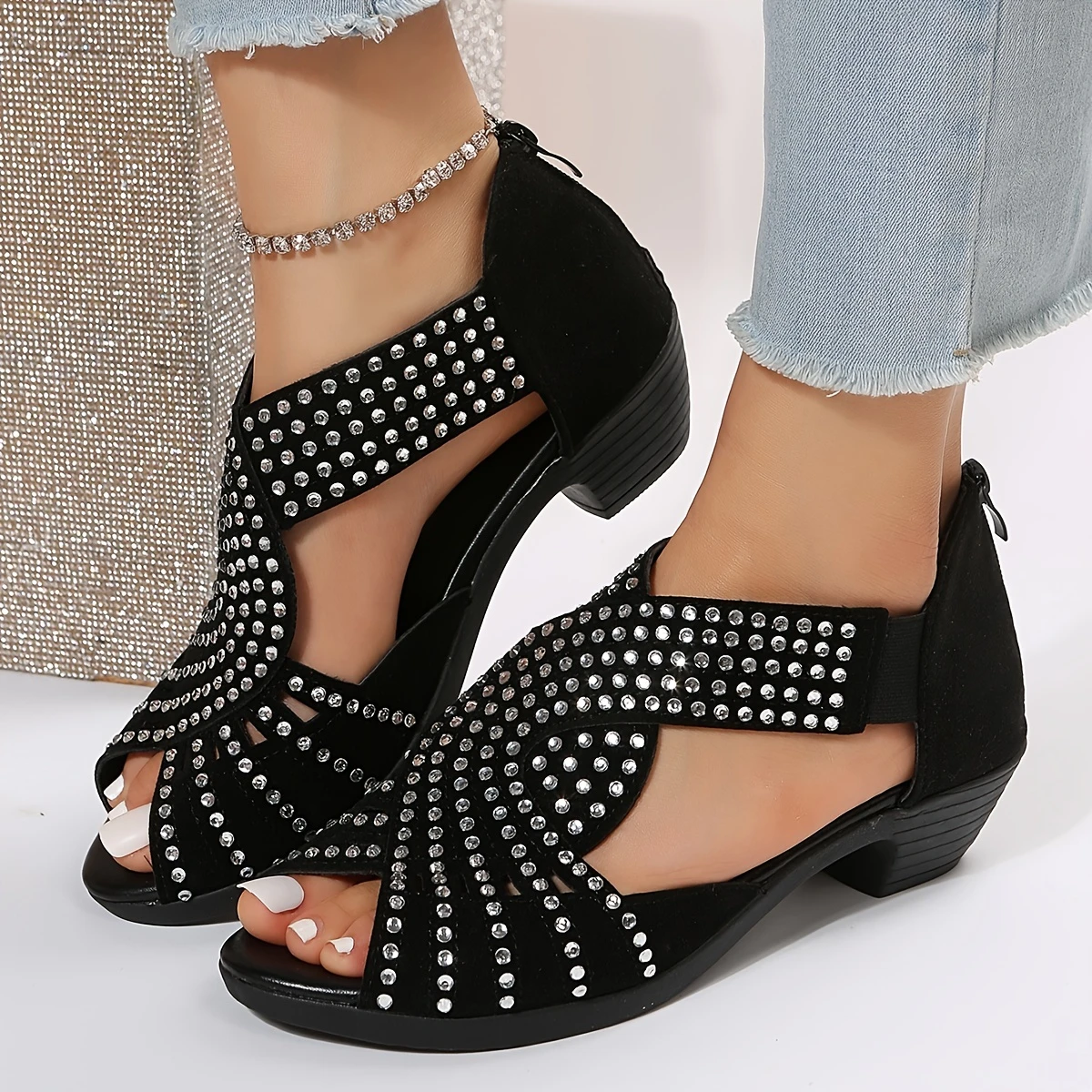 Elegant Women's Rhinestone Wedge Sandals