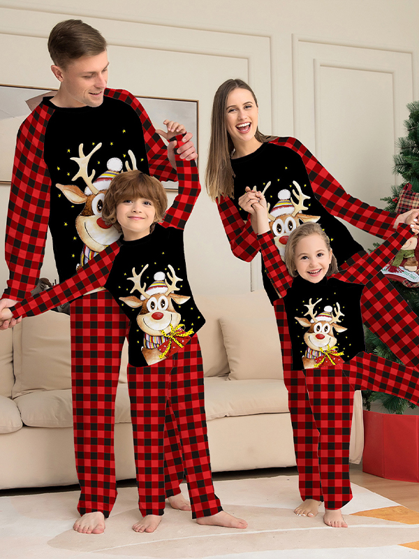 Deer Plaid Print Christmas Parent-child Outfit Home Clothes