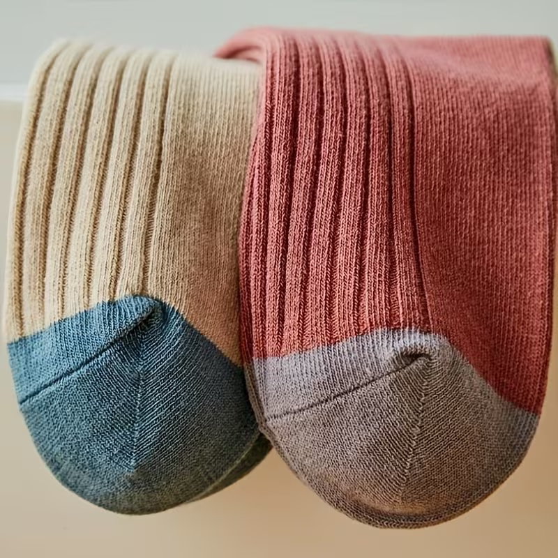 5 Pairs Women's Soft Ribbed Cuff Long Socks