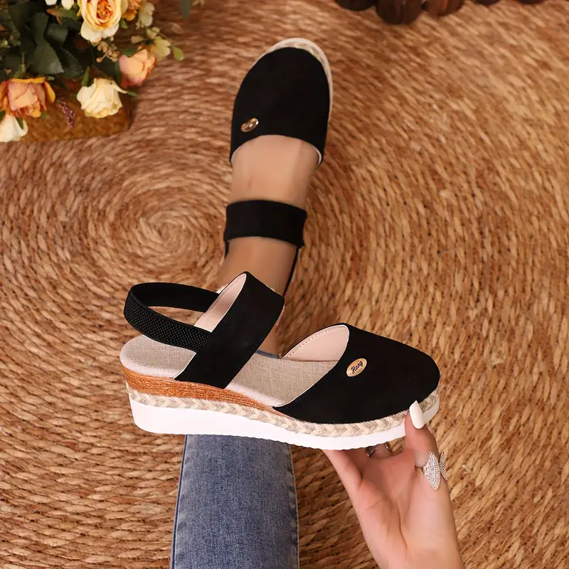 Women's Platform Sandals with Thick Sole, Braided Detail, Elastic Ankle Strap for Casual Summer