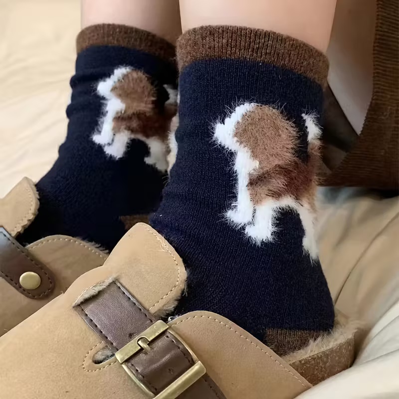 4 Pairs Adorable Cartoon Plush Puppy Socks
