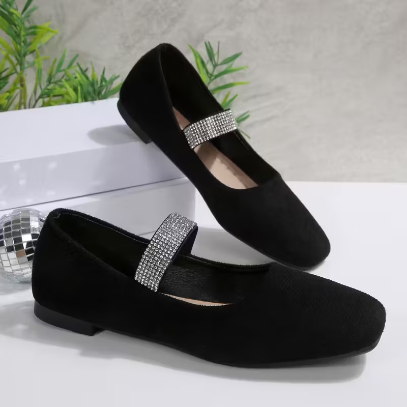 Women's Rhinestone Decor Mary Jane Flat Shoes
