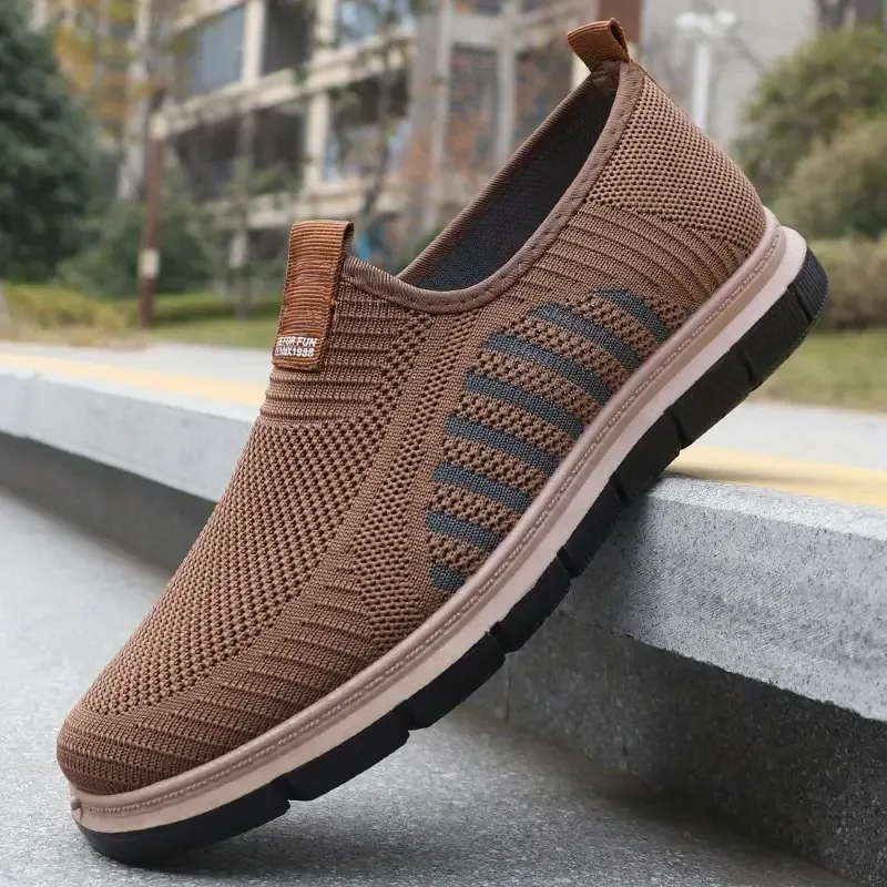Men's Casual Breathable Knit Fabric Rubber Sole Slip-On Sneakers