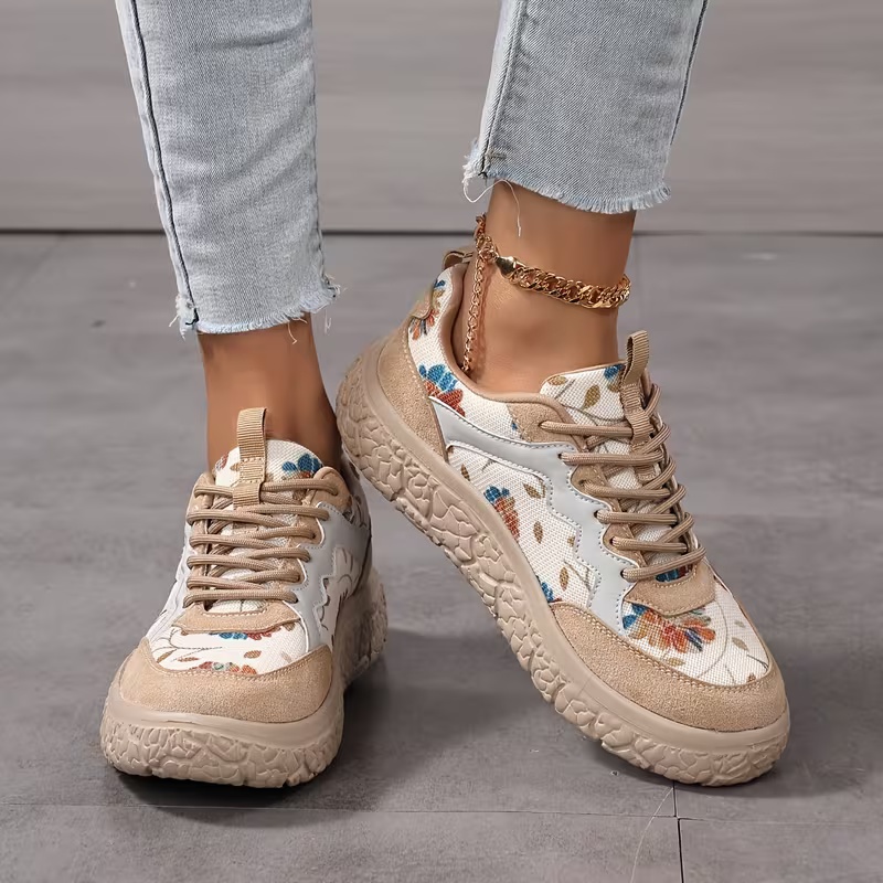 Women's Casual Floral Lace-Up Sneakers