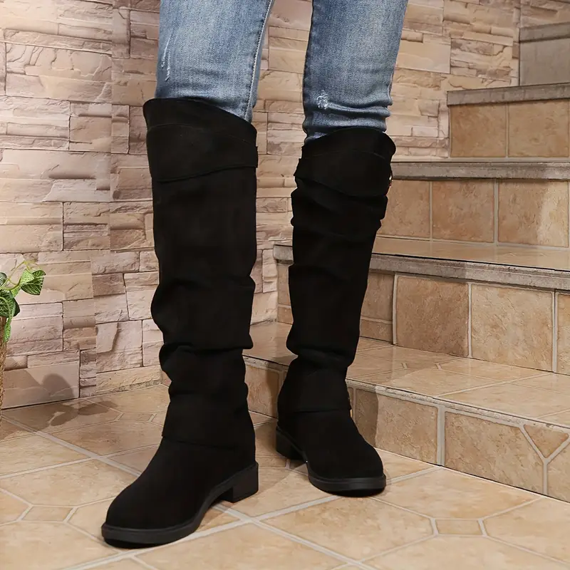 NEW ARRIVAL 50% OFF - Slim-fitting Chunky-heeled Suede Knight Boots