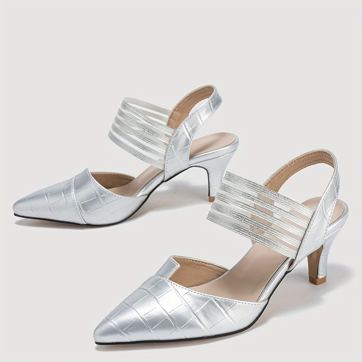 Women‘s French-Style Elegant Open-Back Crocodile-Pattern High Heels