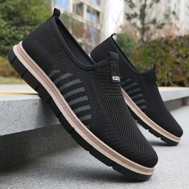 Men's Casual Breathable Knit Fabric Rubber Sole Slip-On Sneakers