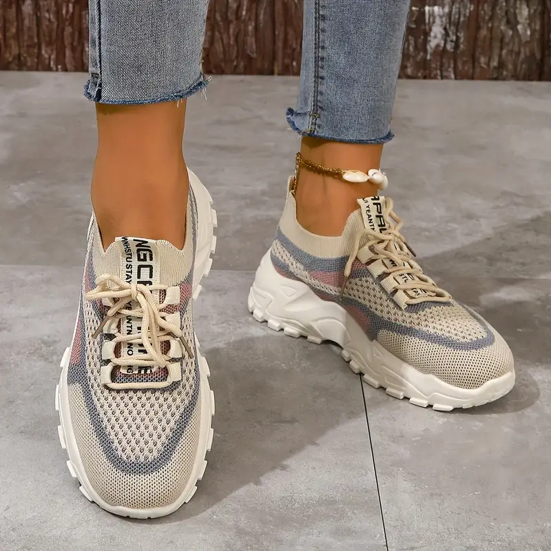 Women's Breathable Mesh Platform Casual Lace Up Sneakers