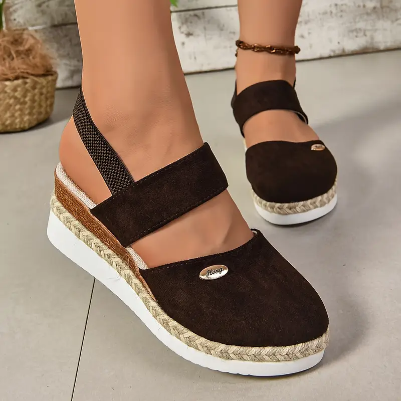Women's Platform Sandals with Thick Sole, Braided Detail, Elastic Ankle Strap for Casual Summer
