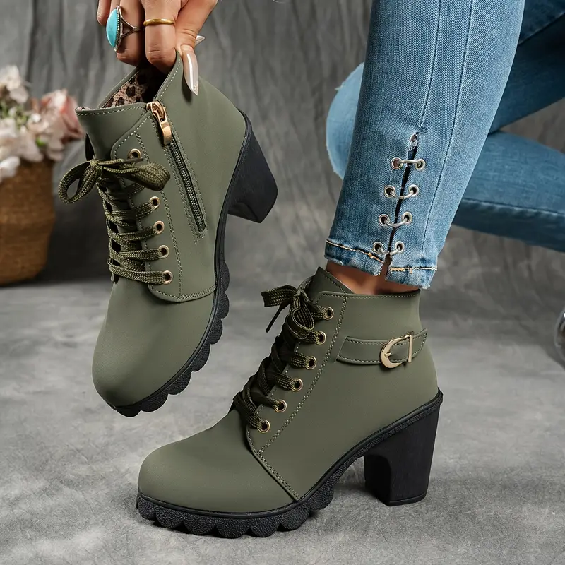 Women's Mid-Heel Ankle Boots with Side Zipper