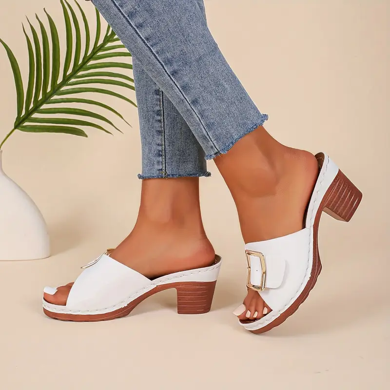 Women's Solid Color Stylish Chunky Heel Sandals