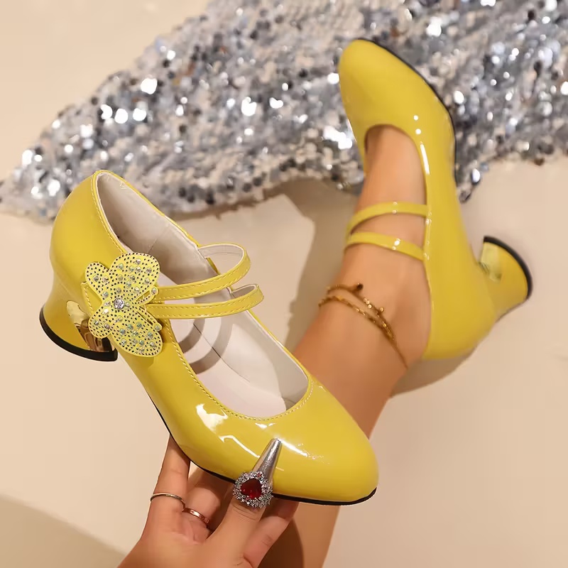 Women's Sparkling Bow High-Heel Mary Jane Shoes