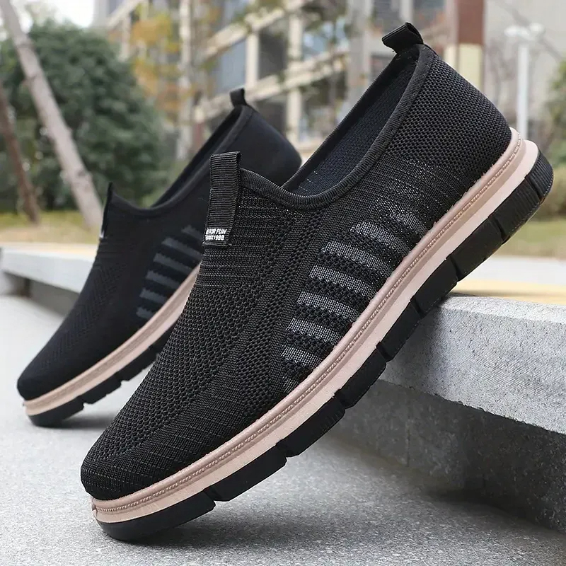 Men's Casual Breathable Knit Fabric Rubber Sole Slip-On Sneakers