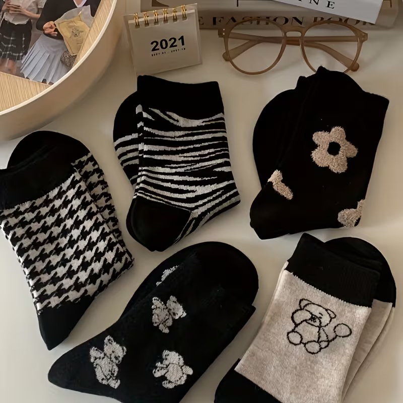 5 Pairs Women's Soft Mid-Calf Length Ankle Socks