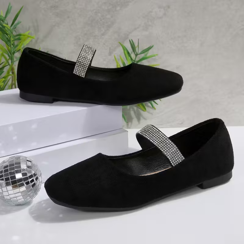Women's Rhinestone Decor Mary Jane Flat Shoes