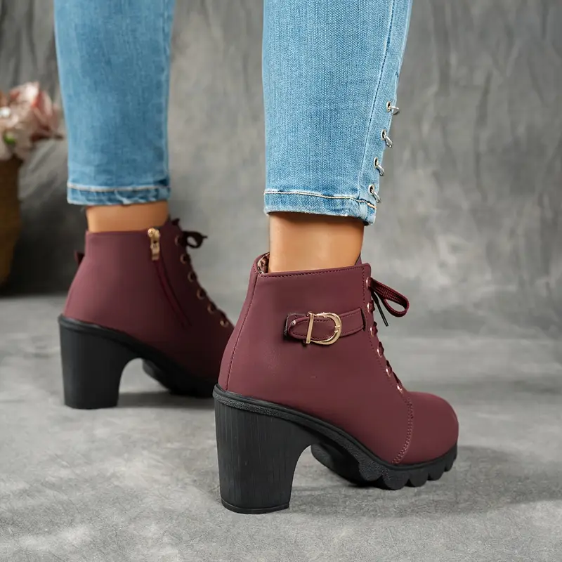 Women's Mid-Heel Ankle Boots with Side Zipper