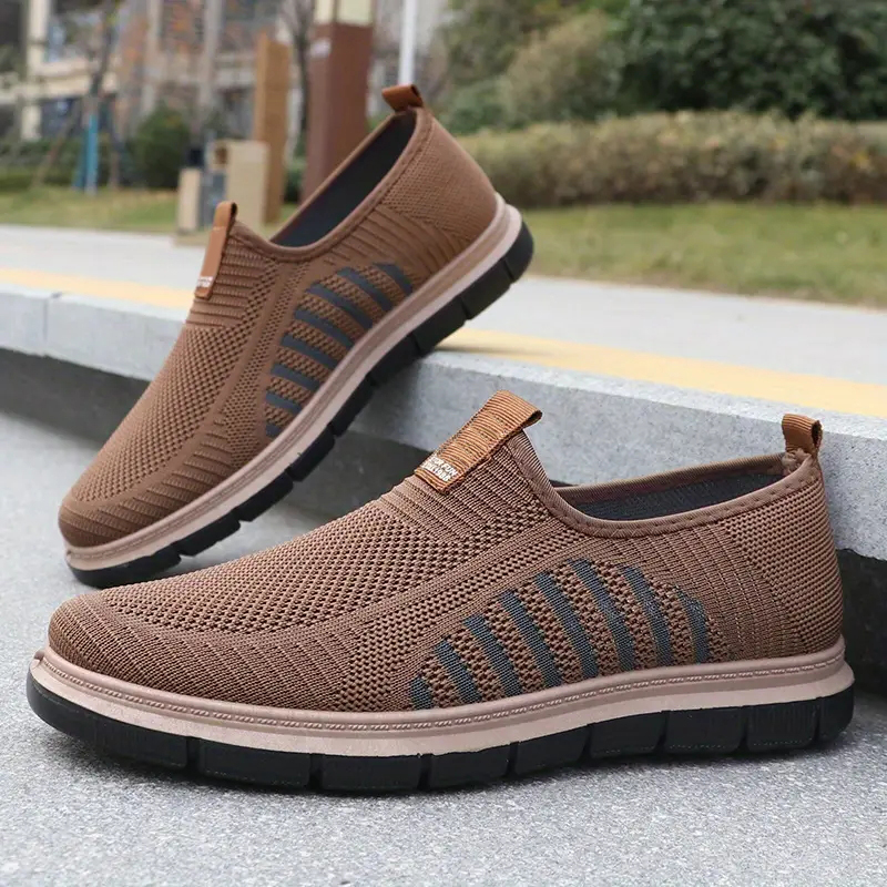 Men's Casual Breathable Knit Fabric Rubber Sole Slip-On Sneakers