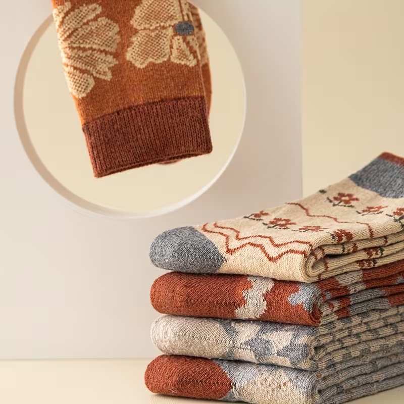 5-Pack Women's Houndstooth Jacquard Mid-Calf Wool Socks