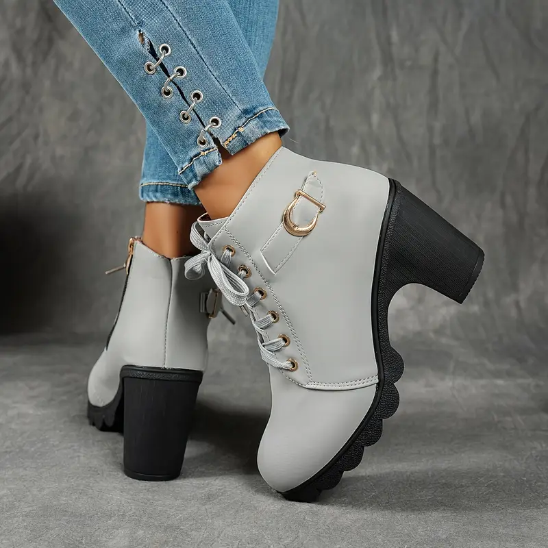 Women's Mid-Heel Ankle Boots with Side Zipper