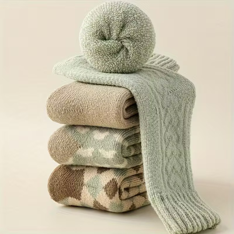 4 Pairs Women's Mid-Calf Fleece-Lined Socks