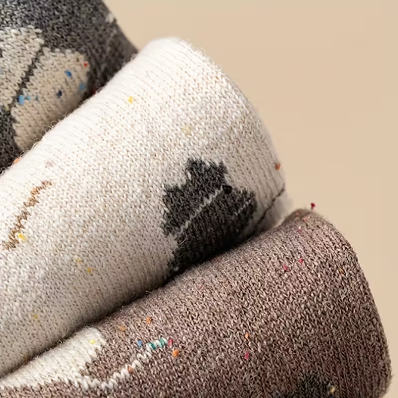 5 Pairs Women's Autumn Winter Cat Cartoon Printed Wool Blend Socks