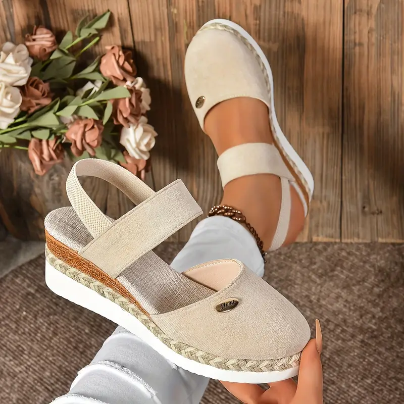 Women's Platform Sandals with Thick Sole, Braided Detail, Elastic Ankle Strap for Casual Summer