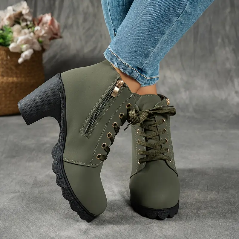 Women's Mid-Heel Ankle Boots with Side Zipper