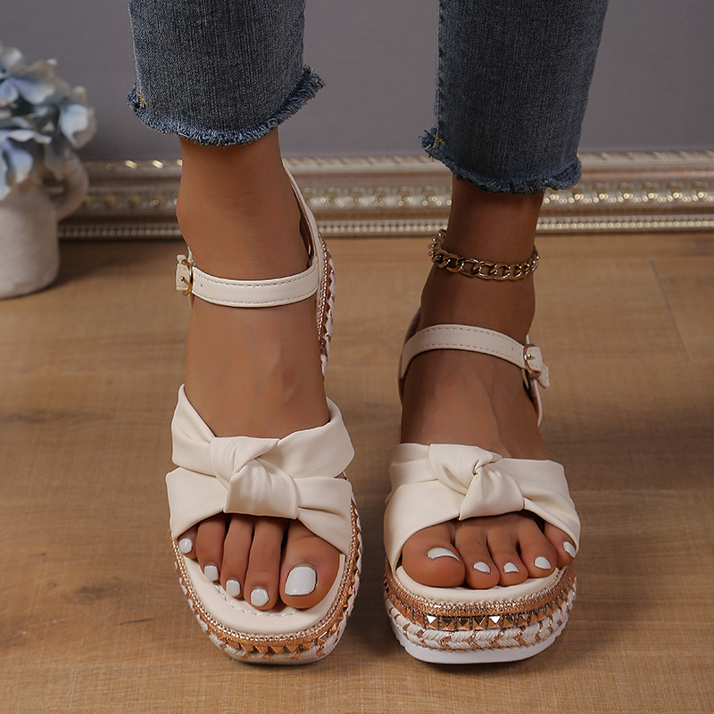 Platform Bow Hemp Rope Thick-soled Wedge Sandals