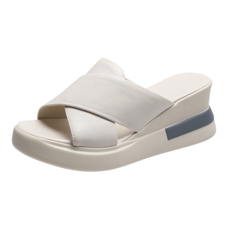 Wedge-Heel Shock-Absorbing Leather Sandals/Slipper