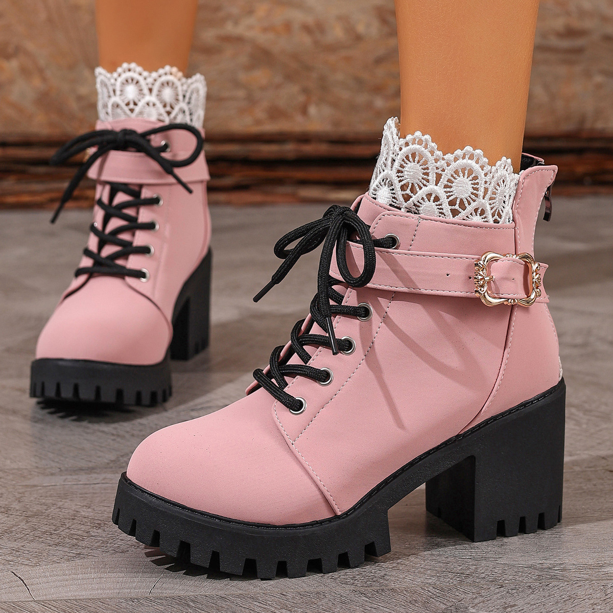Lace and buckle high-heeled boots ( BUY 2 FREE SHIPPING )