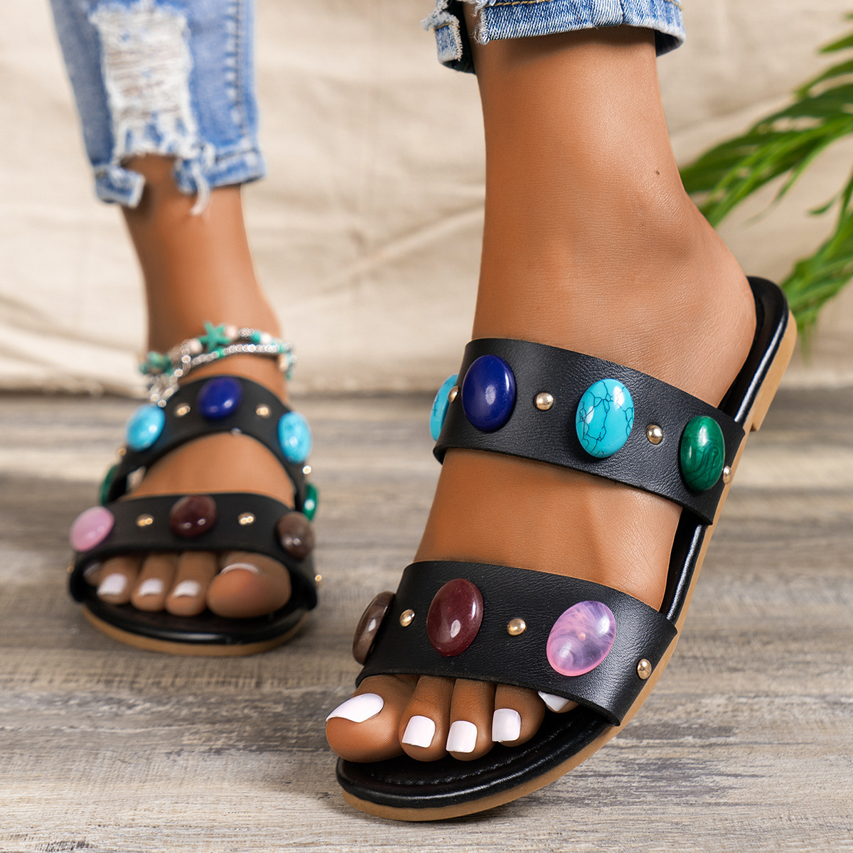 Women's Wide-Fit Large Size Retro Flat Sandals