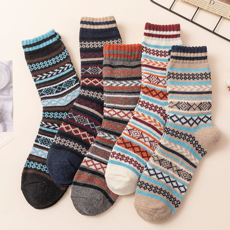 5 Pairs of Men's Chunky Plant Patterns Cotton Socks
